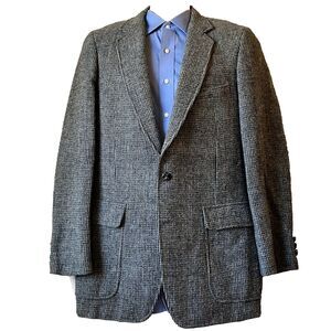 Harris Tweed Vintage Sport Coat Andhurst Gray Check Fleck Scottish Wool 38 40